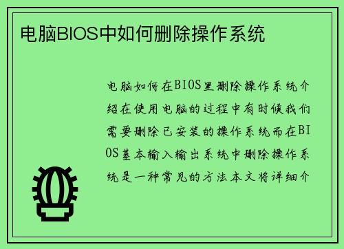 电脑BIOS中如何删除操作系统